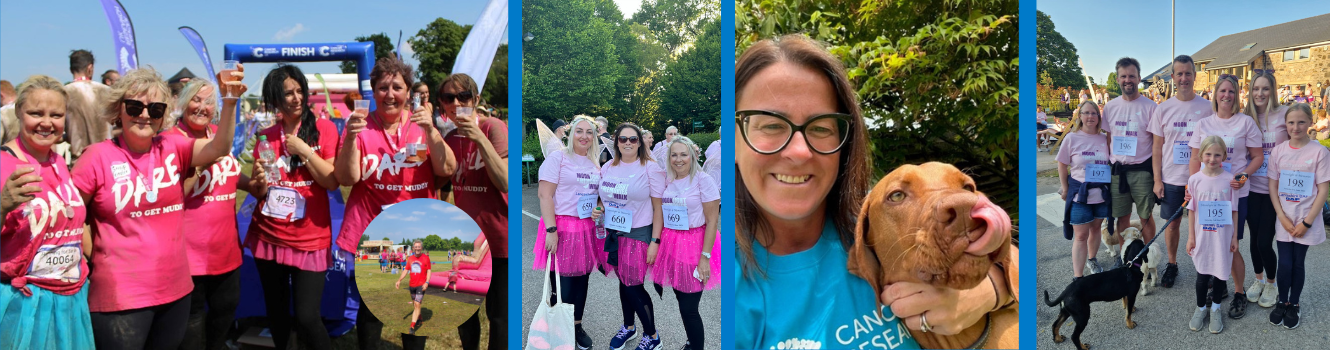 Group pictures from race for life, everyone smiling in their pink tops